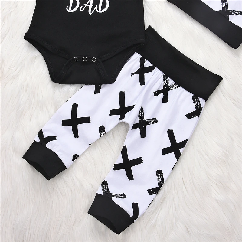 Beli Bayi Baru Lahir Bayi Laki laki Surat Atasan Katun Lengan Pendek Baju Monyet + X Dicetak Celana Legging + Topi 3 Pcs Pakaian set Pakaian