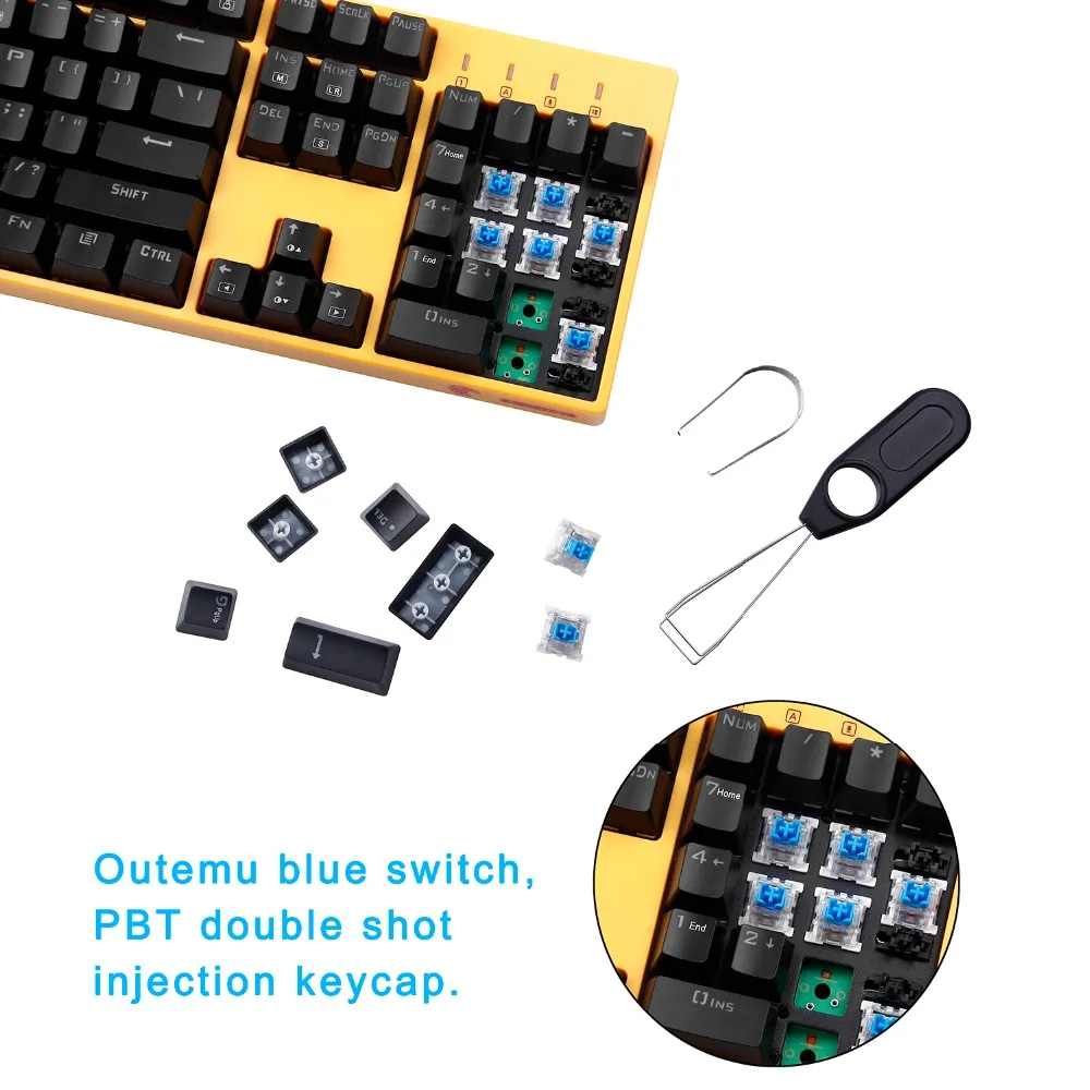 Mechanical Gaming keyboard using Outemu mx pbt doubleshot keycaps 9 Colour LED Backlit 104 Keys X8100 Bumblebee