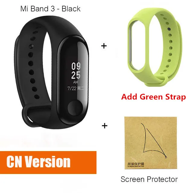 add green protector Xiaomi mi band 3 глобальная версия фитнес-браслет Смарт-браслет часы трекер OLED тачпад монитор сна Пульс mi Band 3 - Цвет: add green protector
