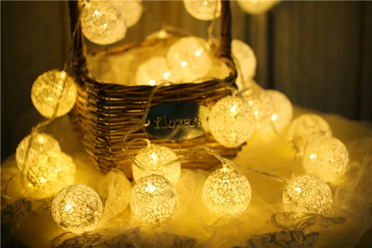 40 светодиодный фонарь с белым кружевным шариком и батареей, usb-гирлянда, светодиодный фонарь 6 м, украшение для рождественской гирлянды на окно, год - Цвет: Warm White