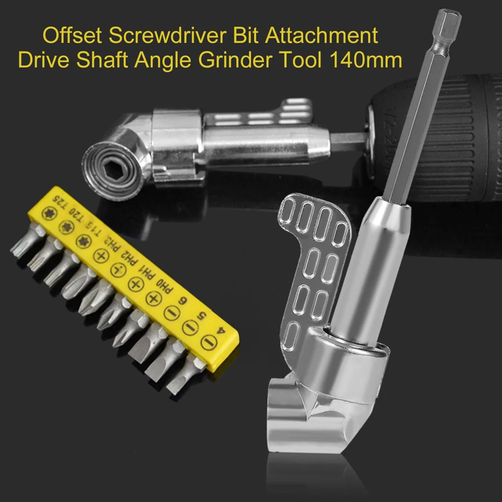 Offset Screwdriver Bit Attachment Drive Shaft Angle Grinder Tool 140mm