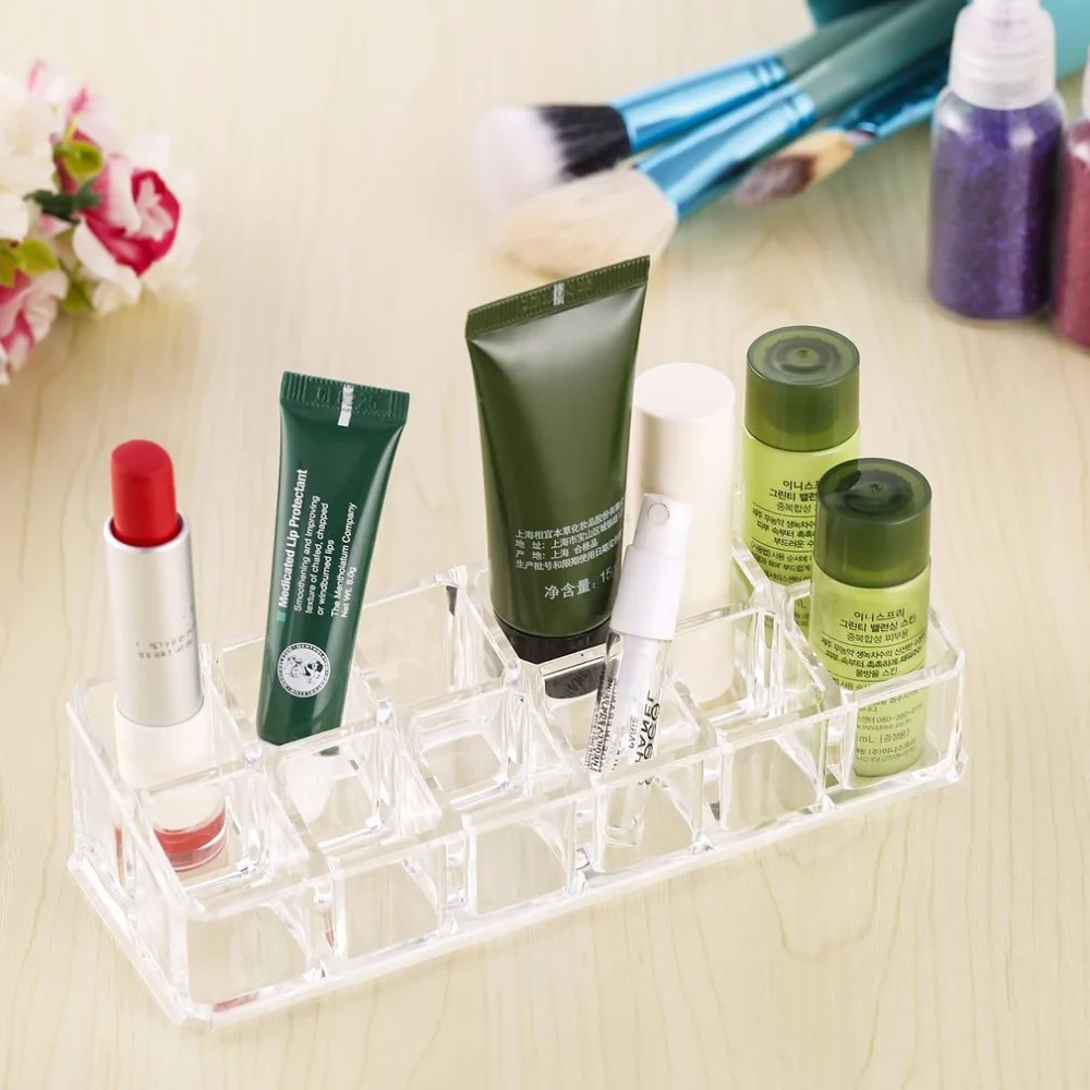 

12 Trapezoid Clear Acrylic Makeup Display Lipstick Stand Case Make up Cosmetics Lip stick Organizer Holder Makeup Tool Kit