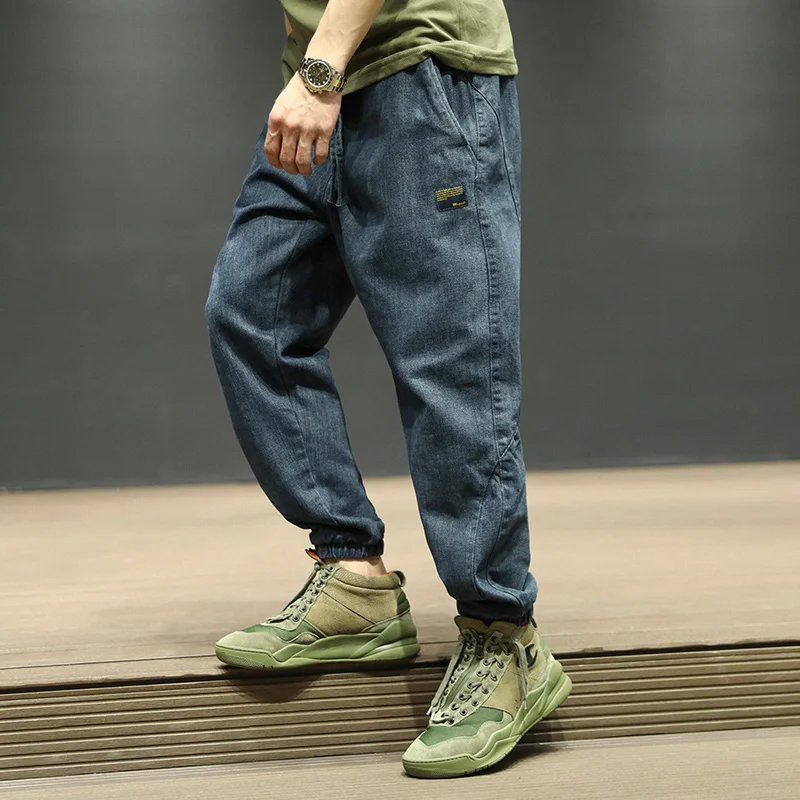 Модные джинсы Tsingyi 5XL в японском стиле, синие, черные джинсы для мужчин, s Джоггеры в стиле хип-хоп, на завязках, большие размеры, мужские шаровары