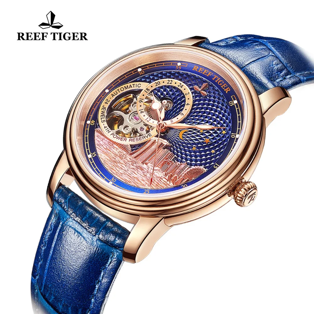 Reef Tiger/RT Blue Tourbillon автоматические часы Роскошные модные часы для женщин и мужчин унисекс часы новые часы Reloj RGA1739