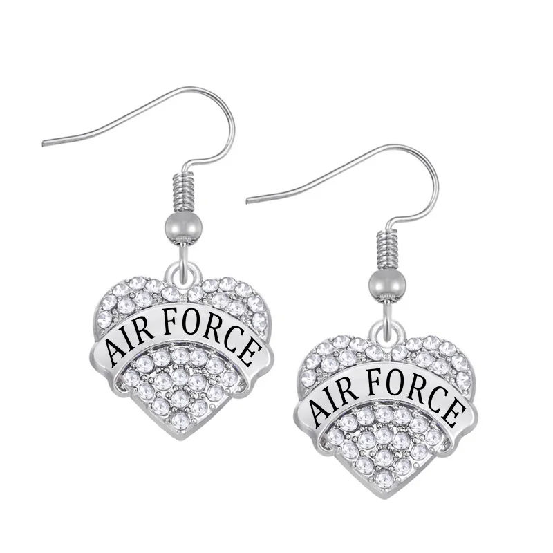 DOUBLE NOSE Dropshipping One Piece Hotsale Crystal Rhinestone Hearts Charm Air Force Earring US