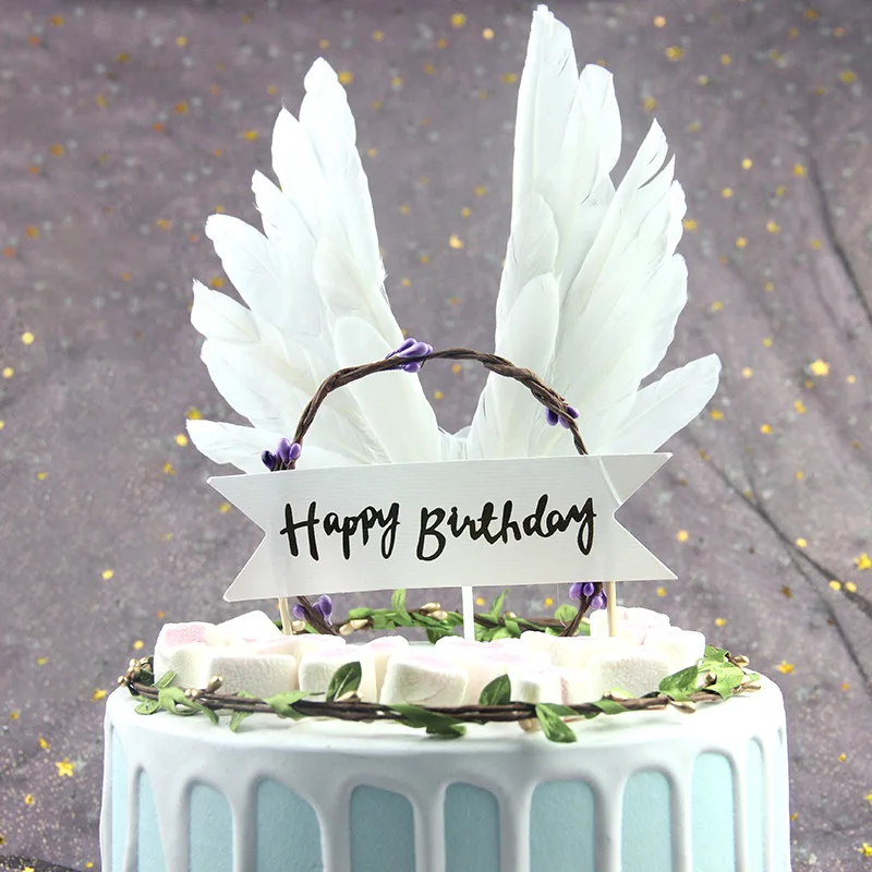 Белый Ангел перо крыло торт Топпер для девочек День рождения Свадебная вечеринка материалы торт декора черный, розовый красные, синие 10 шт./лот
