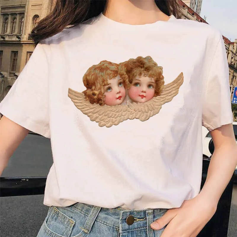 Angel Fashion Tees футболка Ullzang женская футболка с принтом Harajuku 90s Kawaii Одежда Футболка Топ летний Vogue grunge women ulzzang - Цвет: 4909