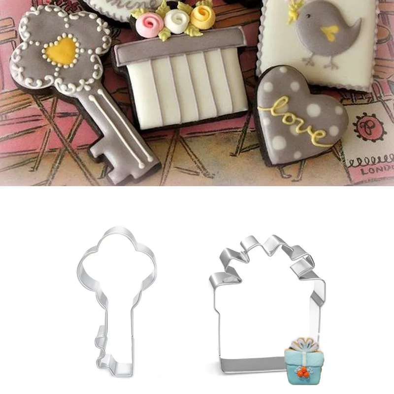 

2pcs patisserie reposteria Gift Box Key Cookie Cutter Fondant Cake Decor Tools Cupcake Biscuit Moldes Metal Paste Bakery Mould