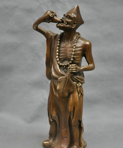 

13'' China Folk The Mad Monk Jigong Drinking Wine Bronze Statue R0712 B0403