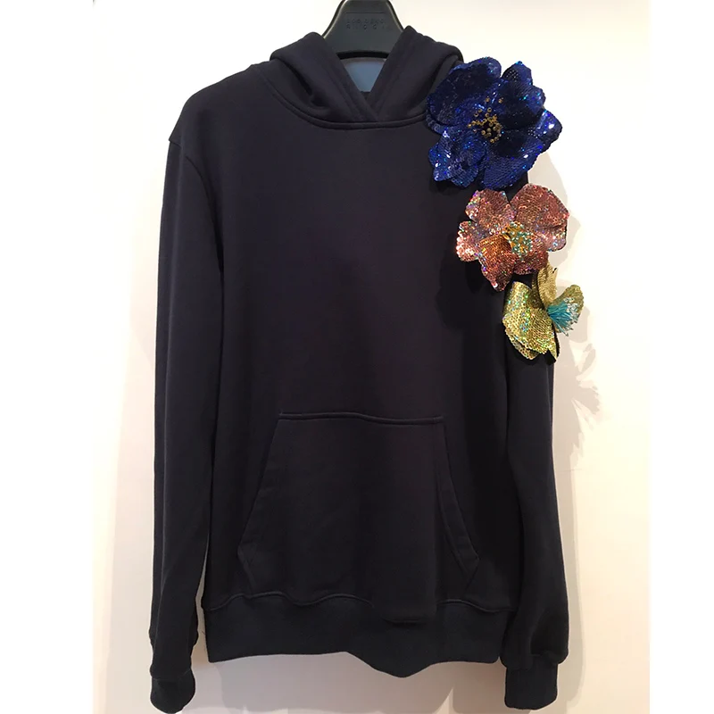 Women-Hoodies-Sweatshirts-Long-Sleeve-Irregular-Off-Shoulder-With-Hat-Sequin-Flowers-New-Arrive-LY289