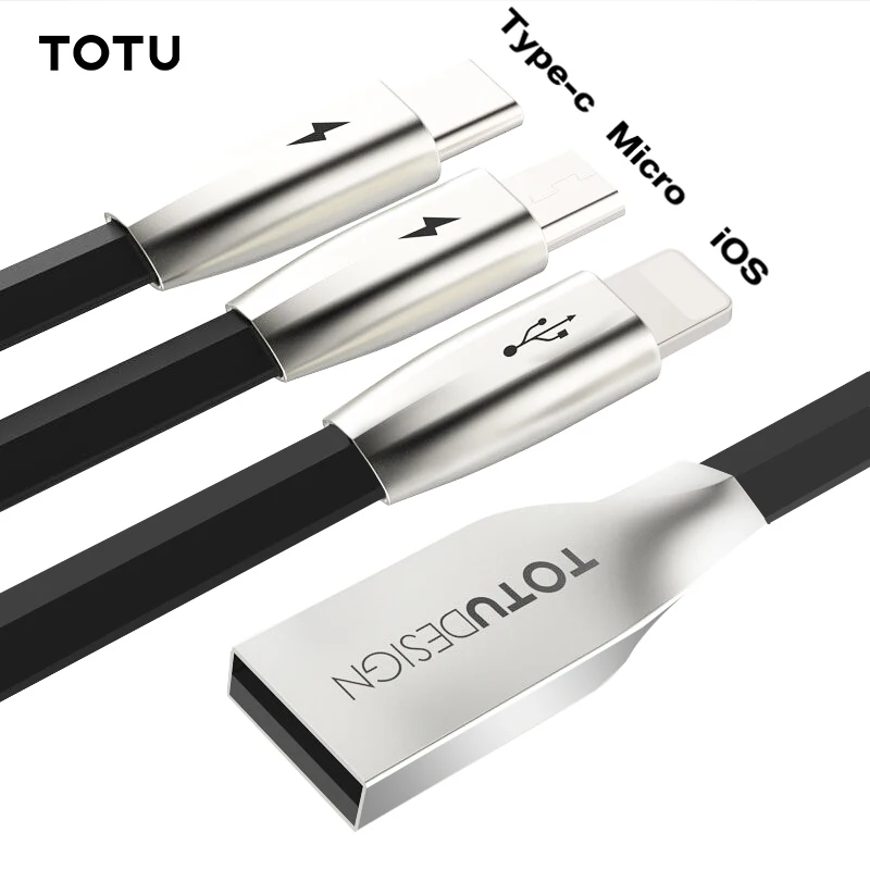 

TOTU 3 in 1 USB Cable For iPhone Xs X 8 7 Plus Fast Charging Type-C Micro USB Cable For Android Mobile Phone Cable Type C