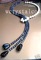 

3 Strand Black Pearl White Stone Somkey Quartz Necklace