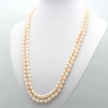 Жемчужные украшения 7- 8 мм пресноводный жемчуг длинное neckace 160 см женские украшения