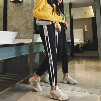 

Cool Female Hip Hop High Waist Harem Pants Sweetwear Girls Slim Letter Print Pants Trouser Womens Black Cool Jogger Trousers 5XL