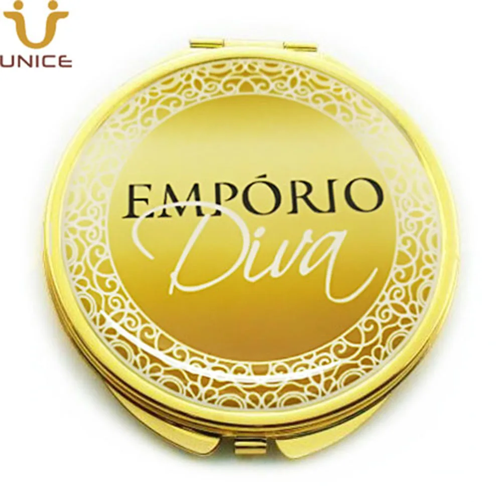 

100pcs/lot Customized LOGO Cosmetic Mirror Gold Color Compact Mirrors Custom Private Label Golden Lady Makeup Mirror Company