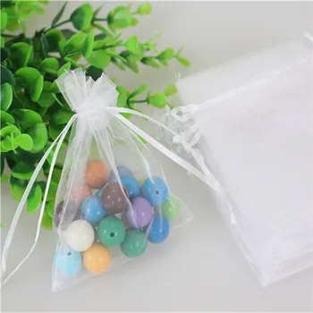 

Wholesale 100pcs/lot 7*9cm White Small Jewelry Gift Pouches Christmas Packaging Bags Can be Customized Logo Tulle Organza Bag