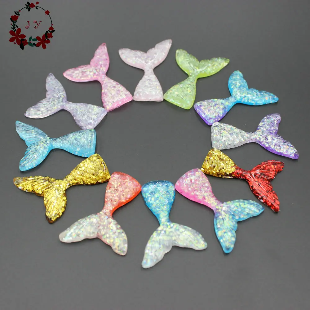 

Set of 20pcs Glitter big Resin Mermaid Tail Artificial Flatback Cabochon Rainbow Embellishment Charm