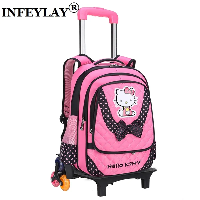

Hello kitty Cartoon trolley case Climb the stairs child school bag kids students rolling suitcase girl backpack travel luggage