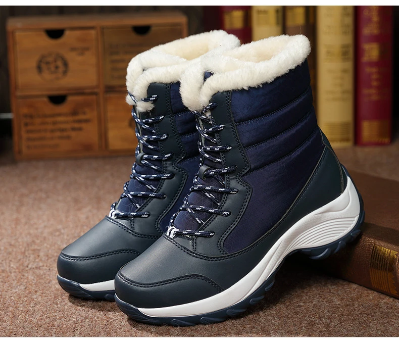 Botas de nieve impermeables para Mujer, botines con plataforma para  mantener el calor, tacón grueso de piel, invierno, 2019 - AliExpress Calzado