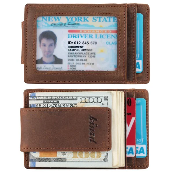 

Money Clip, Front Pocket Wallet, Leather RFID Blocking Strong Magnet thin Wallet with card ID Case