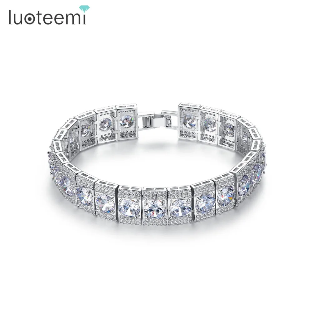 Luoteemi Роскошные сияющие большой круглый с миниатюрными Ясно циркония браслет Белое золото-Цвет bnagle для Для женщин свадебные подарок