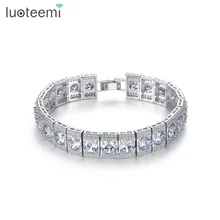 Luoteemi Роскошные сияющие большой круглый с миниатюрными Ясно циркония браслет Белое золото-Цвет bnagle для Для женщин свадебные подарок