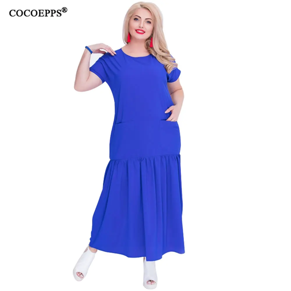2018 new Loose Long Dress Patchwork Big Size Maxi Dress summer Plus Size Robe Beach Casual dress 5XL 6XL O-neck large vestidos