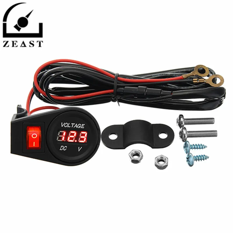 

DC 12V-24V Motorcycle LED Digital Voltmeter Volt Meterr Gauge with Switch Wiring Harness for Car Truck Motorcycle