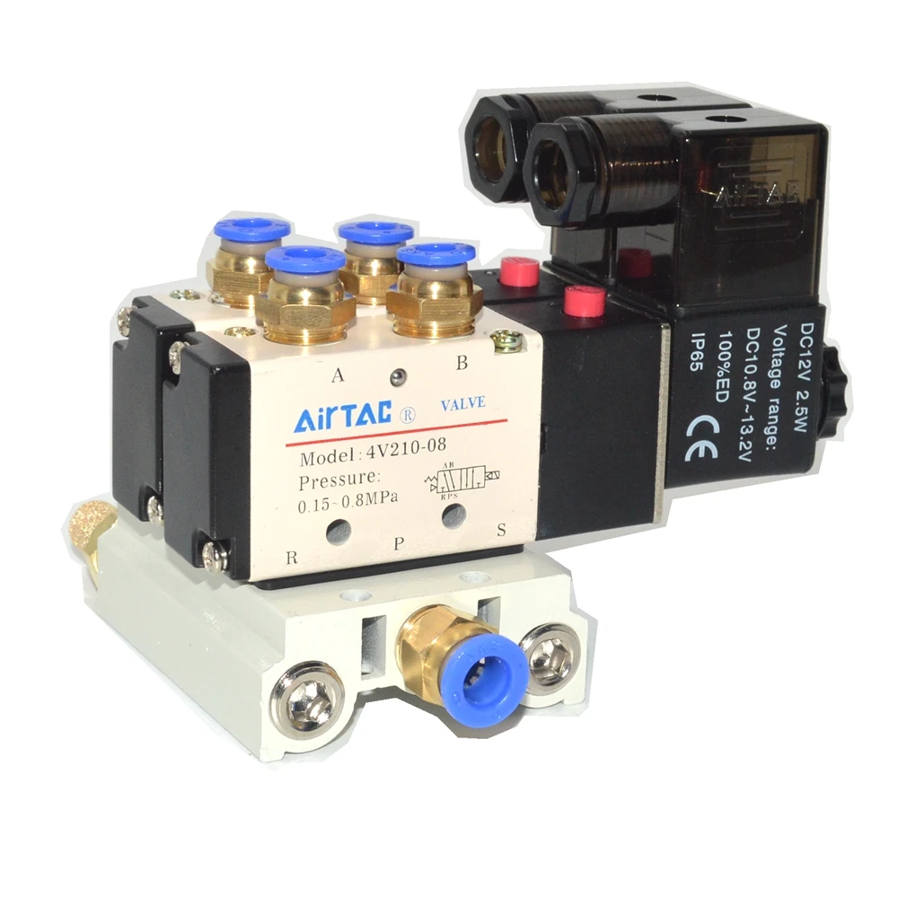 DC 12V 2 Position 5 Way Pneumatic Solenoid Valve 4V210 08 w Basein