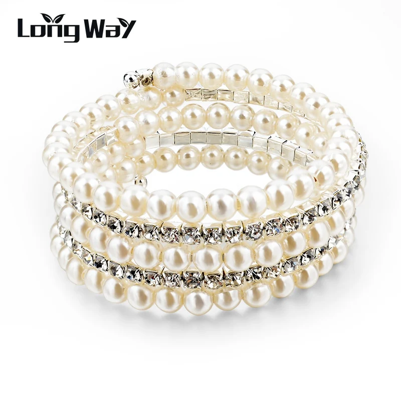 

LongWay Fahsion Crystal Imitation Pearl Bracelets For Women Multi Layer Wide Bracelets & Bangles Pulseras Jewelry Sbr150357