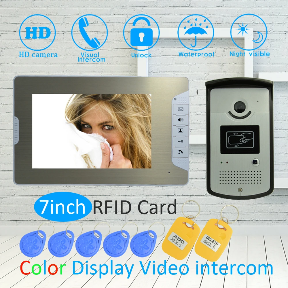 (1 SET) 7 Inch LCD Monitor RFID Unlock Function HD Night Vision IR Camera Video Door Phone System Doorbell Intercom (1 SET) 7 Inch LCD Monitor RFID Unlock Function HD Night Vision IR Camera Video Door Phone System Doorbell Intercom