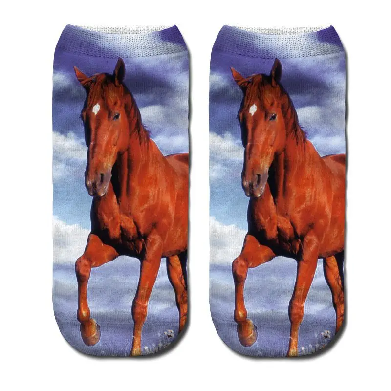 Модные 3D милые короткие носки женские Харадзюку печати Kawaii животных лодыжки лошадь забавные носки для девочек для мужчин женские обувь