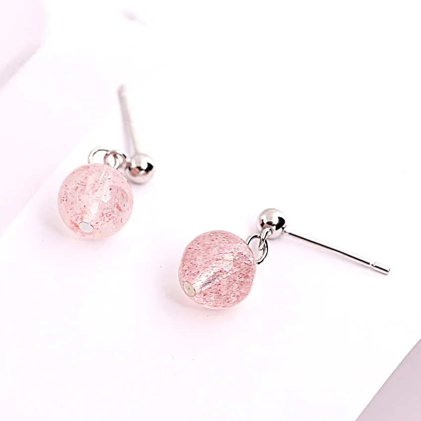 natural strawberry crystal earring 100% 925 Sterling silver Jewelry fashion Hypoallergenic Stud earrings for women girl gift