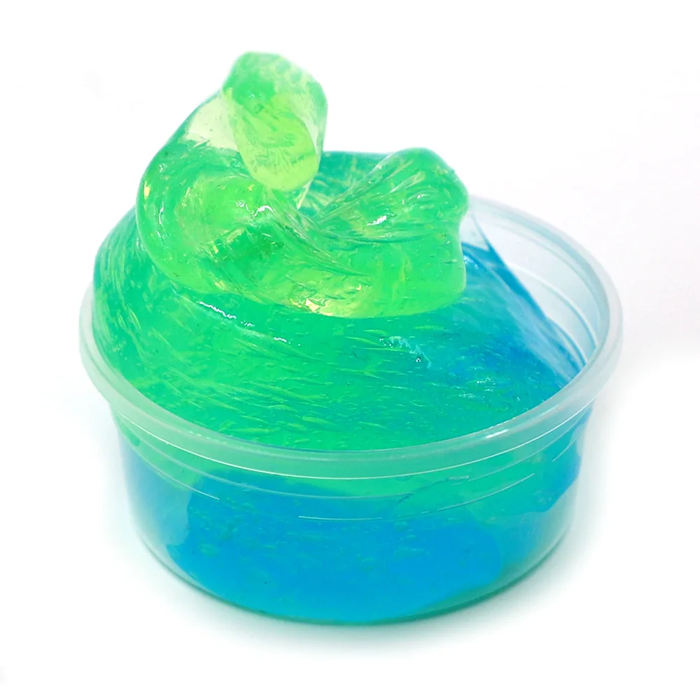 DIY Clear Slime Colorblock Gradient Crystal Mud Slime игрушки для детей с Lizun прозрачная пушистая глина взрослые антистрессовые подарки - Цвет: Green and Blue