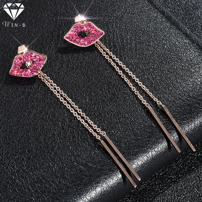 

WIN-B Women Fashion Gold Hiphop Night Club Drop Earrings Fascinating Dangle Charm Jewelry Accessories Red Lip Mouth Drop Earring