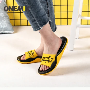 

ONEMIX 2019 Summer Unisex Beach Sandals Men Wading Flats Shoes Personality Graffiti Skin-Friendly Indoor Outdoor Slippers Men