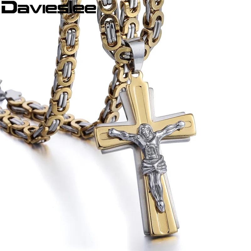 Multilayer Cross Christ Jesus Pendant Necklace for Men Silver Gold ...