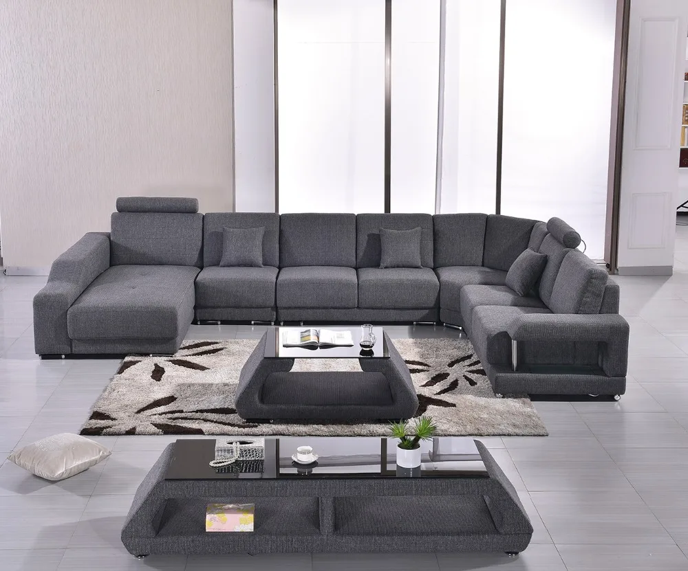 2018 Promosi New Kain Chaise Sofa Untuk Ruang Tamu Modern Ukuran U
