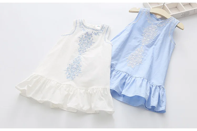 Hot Summer 2-10 Years Old Brief Kids Lace Embroidery Flower Floral Sleeveless Flounce Vest Tank Sundress Girls Dress Cotton