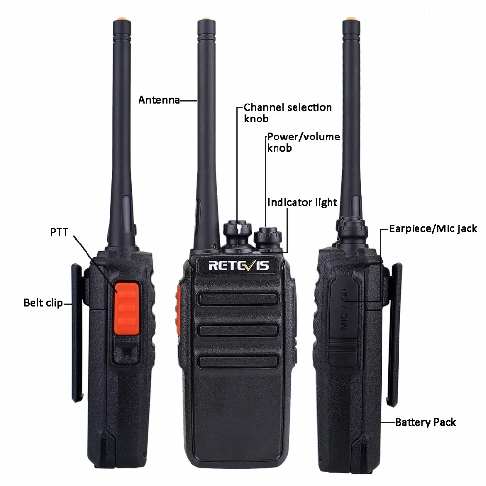 Nero, 4 pezzi Retevis RT24 Plus Walkie Talkie Ricetrasmittenti PMR446 Licenza-libero 16 Canali CTCSS//DCS Walkie Talkie Professionali con Auricolare e USB Caricatore Walkie Talkie Ricaricabile