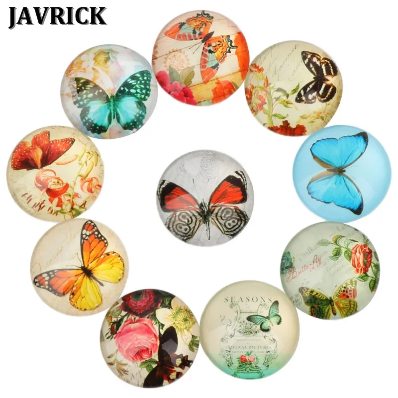 JAVRICK 10 шт. 12/20 мм фото цветок Бабочка круглый стеклянный кабошон купольная плоская