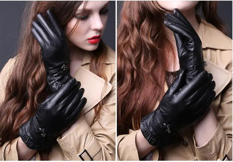 Кожаные женские перчатки осень зима толстые плюс Теплые овчины перчатки для вождения верховой езды перчатки из овечьей шкуры женские DWA593