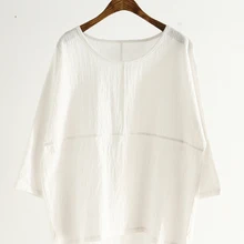 Летний стиль г., женская одежда, женские блузы в стиле Mori Girl женские топы плюс Размеры литературный футболки однотонные Цвет укороченные шить с рукавами «летучая мышь»