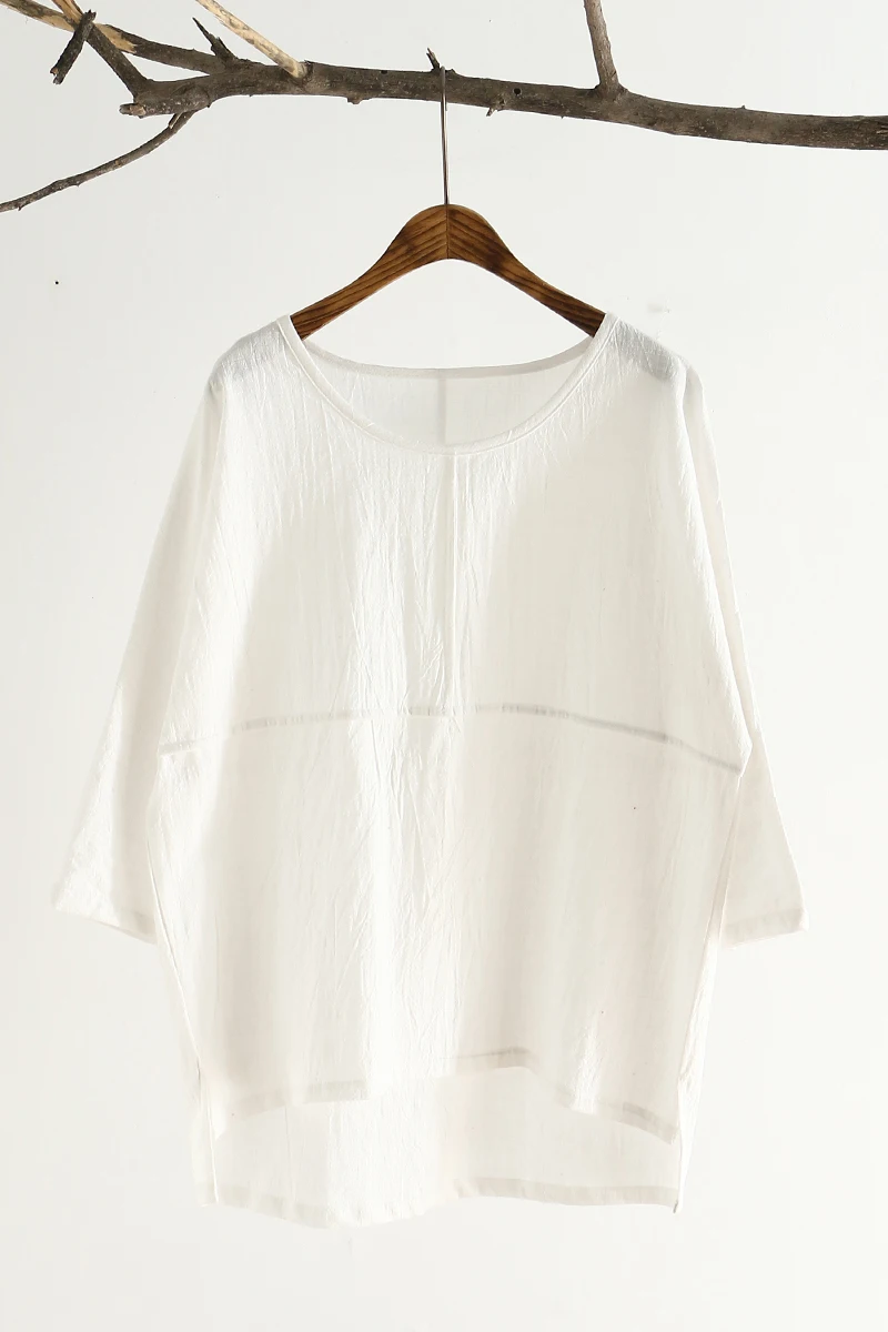 

2017 Summer Style Woman Clothes Mori Girl Women Tops Plus Size Literary T Shirts Solid Color Cropped Stitching Batwing Sleeve