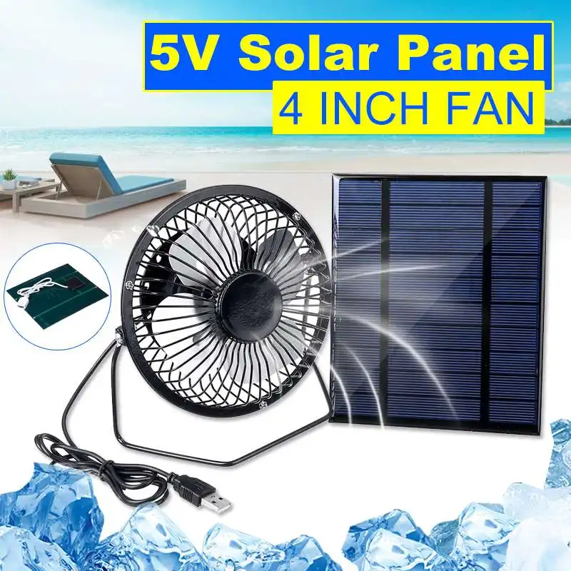 Becornce 5v Solar Powered Panel 4 Inch Usb Cooling Fan Power Bank