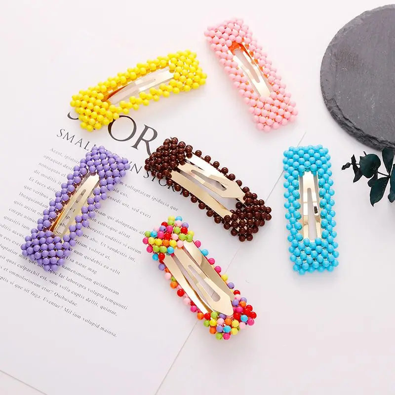 New Cute Colorful Beads Waterdrop Rectangle Hairpins For Women Girls Headbands Hair Clip Barrettes Fashion Hair Accessories