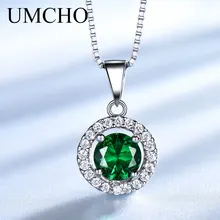 UMCHO круглый нано камень ожерелье s& Подвески 925 пробы серебряные ювелирные изделия созданное изумрудное ожерелье для женщин подарок с цепочкой Новинка