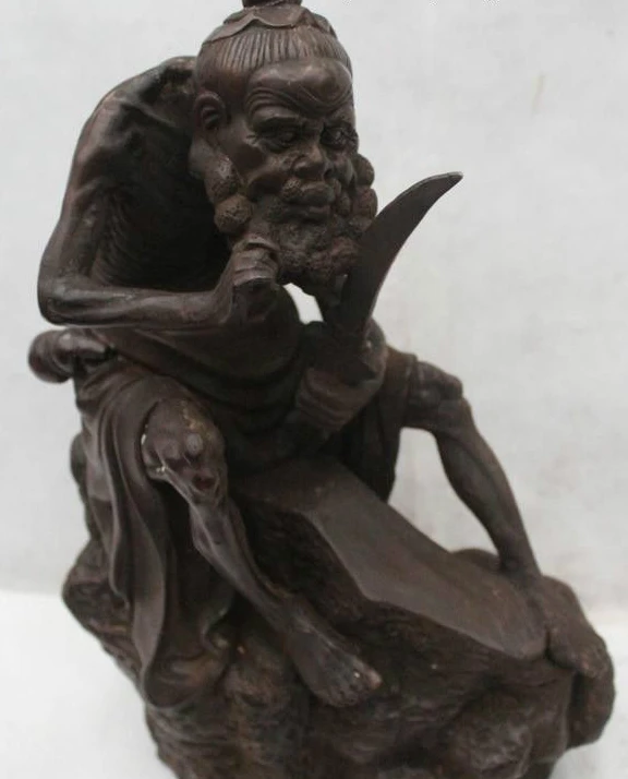 

11"China Chinese Folk Bronze country geezer warrior whetters Statue