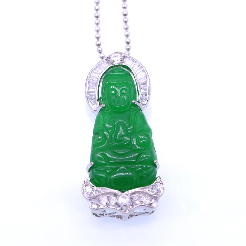 GZJY Мода Гуаньинь, Будда цирконовая подвеска на ожерелье зеленый камень белый золотой цвет кулон для женщин ювелирные изделия Хорошие подарки на удачу