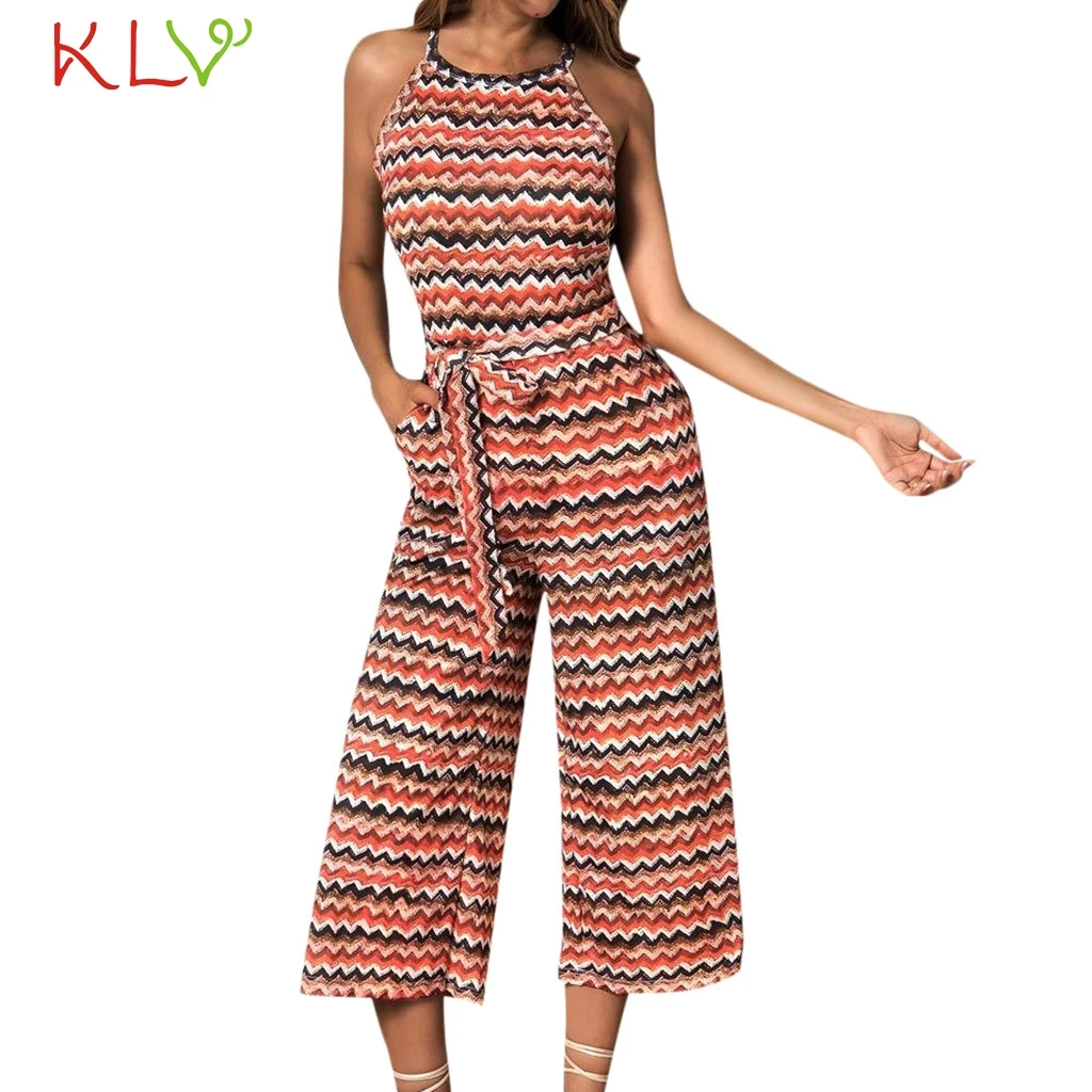 

Women Jumpsuit Summer Striped Sexy Boho Empire Sleeveless Casual Ladies Bodysuit Modis 2019 Female Long Pants Plus Size 19Apr24